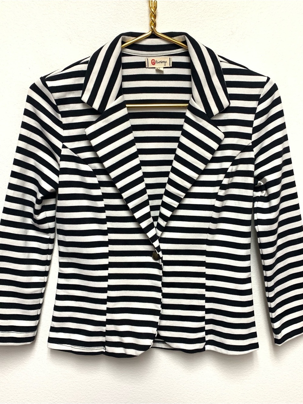 Vintage Y2K Olsenboye Striped Ponte Knit Blazer Size Medium Black White Stretch